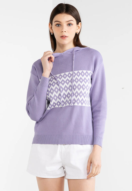 VOIR JEANS Hey Summer Collection: Casual Geometric Print Knitted Hoodie