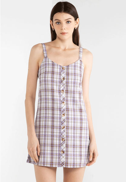 VOIR JEANS Hey Summer Collection: Spaghetti Strap Checked Mini Dress