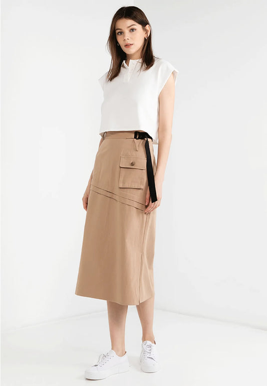 VOIR JEANS Hey Summer Collection: Double Flap Pockets Cut Out Maxi Skirt