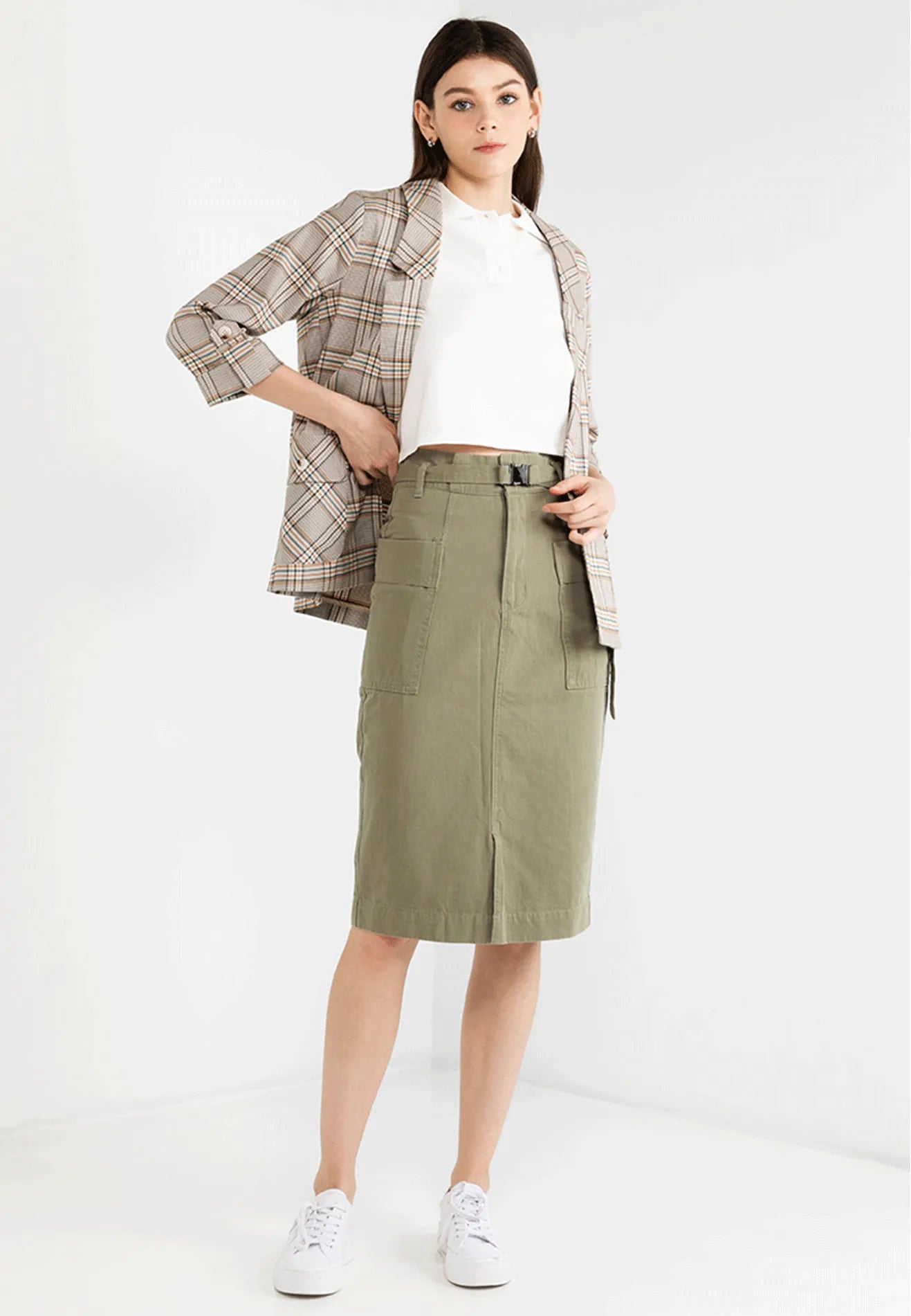 VOIR JEANS Hey Summer Collection: Paperbag Waist Belted Midi Skirt