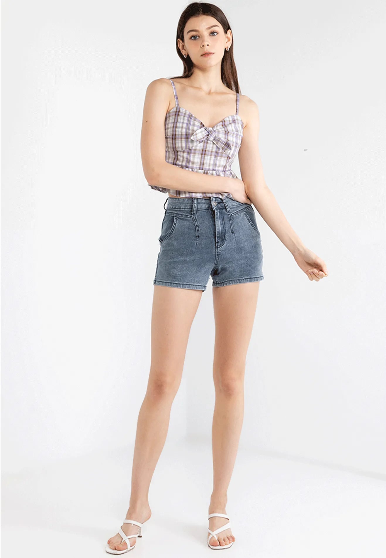 VOIR JEANS Hey Summer Collection: Sweetheart Neck Checkered Bow Top