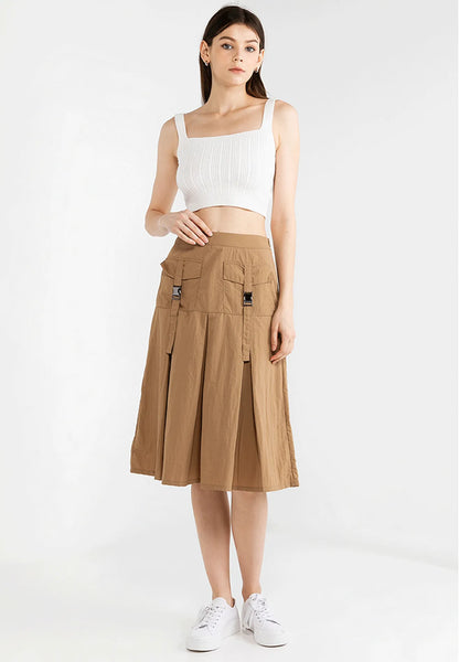 VOIR JEANS Hey Summer Collection: Pleated Cargo Midi Skirt