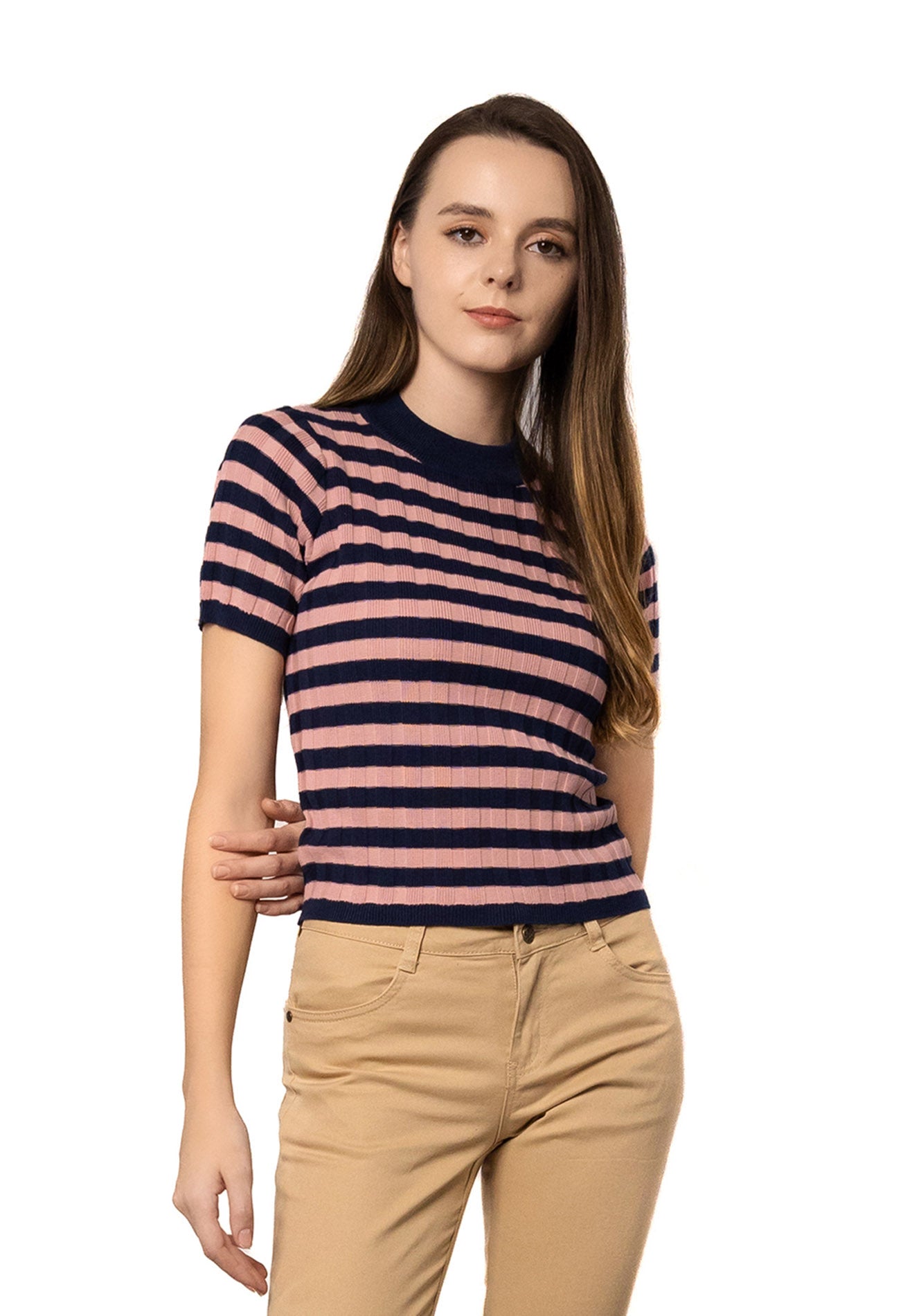 VOIR JEANS Striped Knitted Top