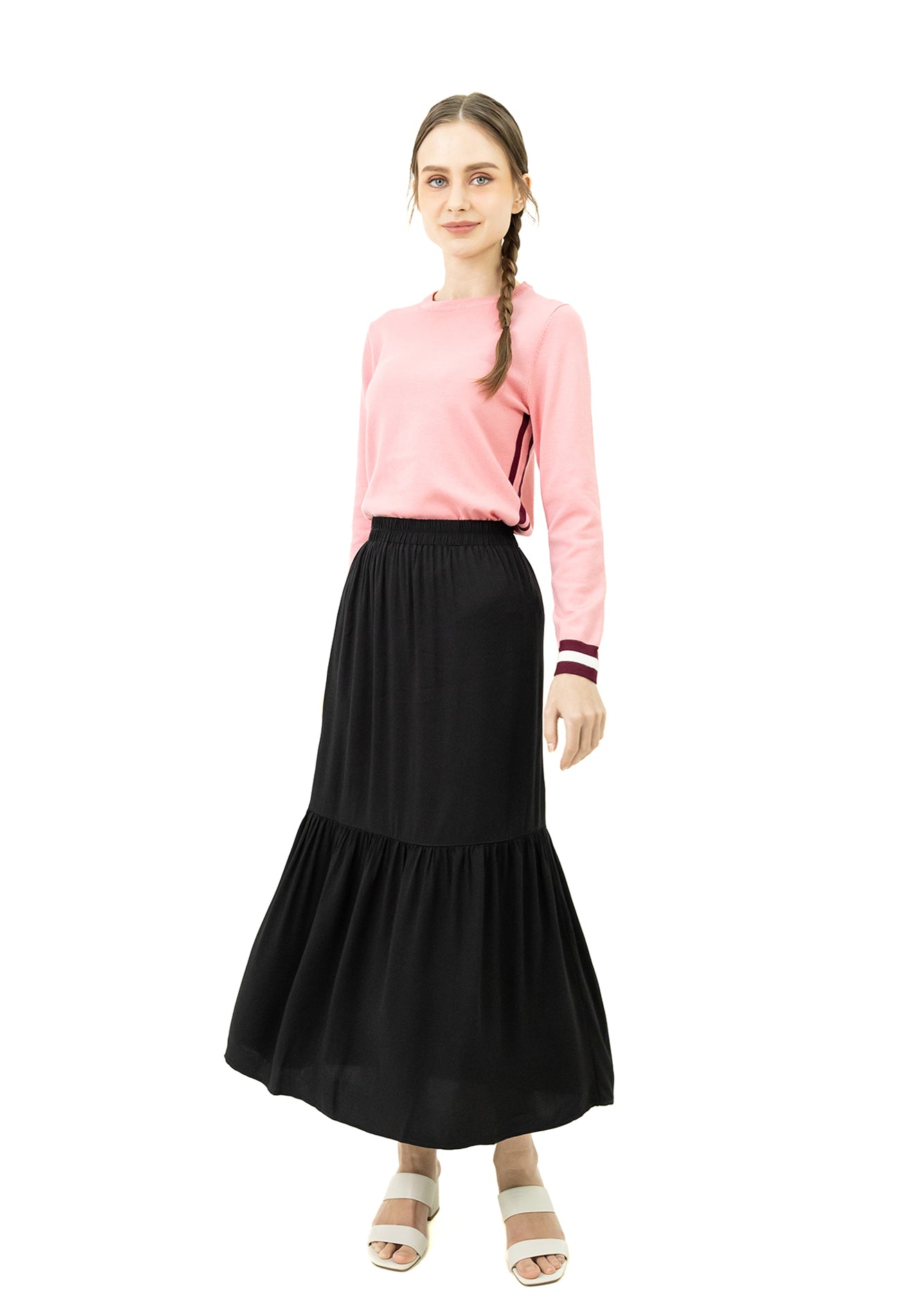 DAISY By VOIR High Rise Pleated Tiered Maxi Skirt