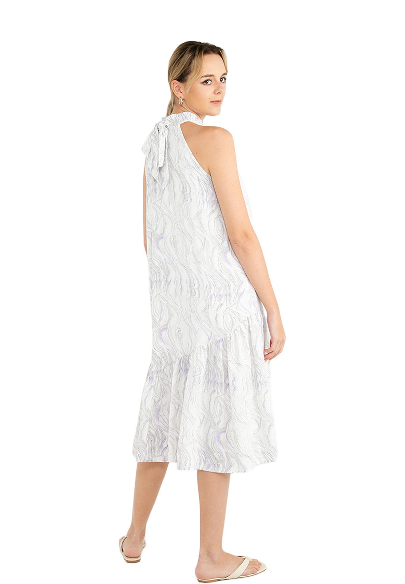 ELLE Apparel Asymmetrical Hemline Halter Neck Printed Maxi Dress