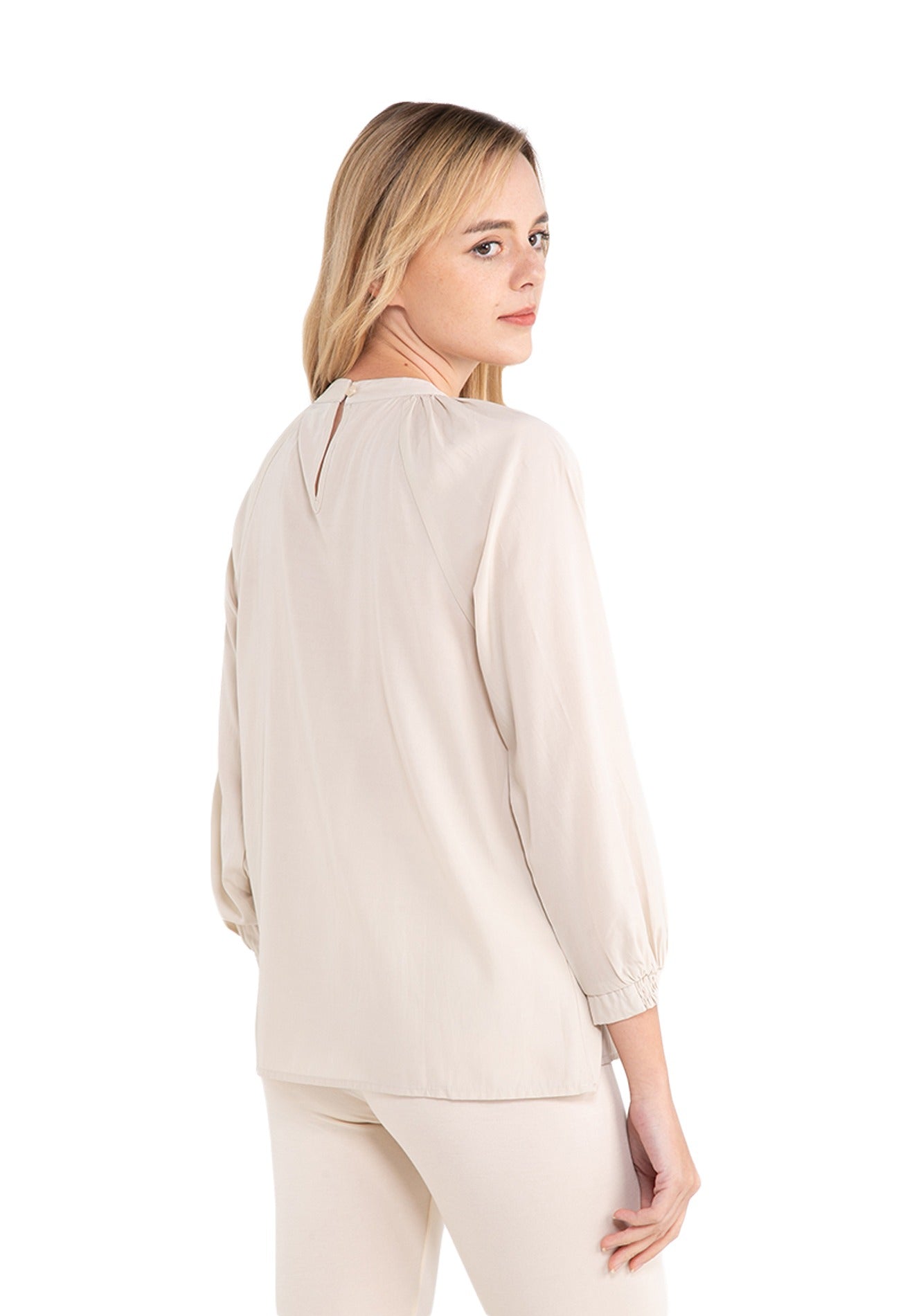 ELLE Apparel Pleated Details Long Sleeves Blouse