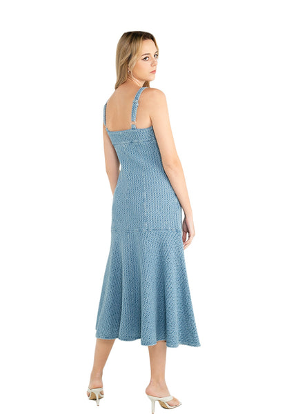 ELLE Apparel Sleeveless Textured Denim Maxi Dress
