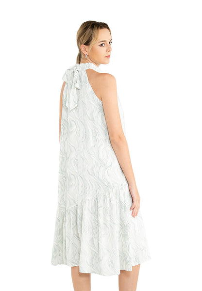 ELLE Apparel Asymmetrical Hemline Halter Neck Printed Maxi Dress