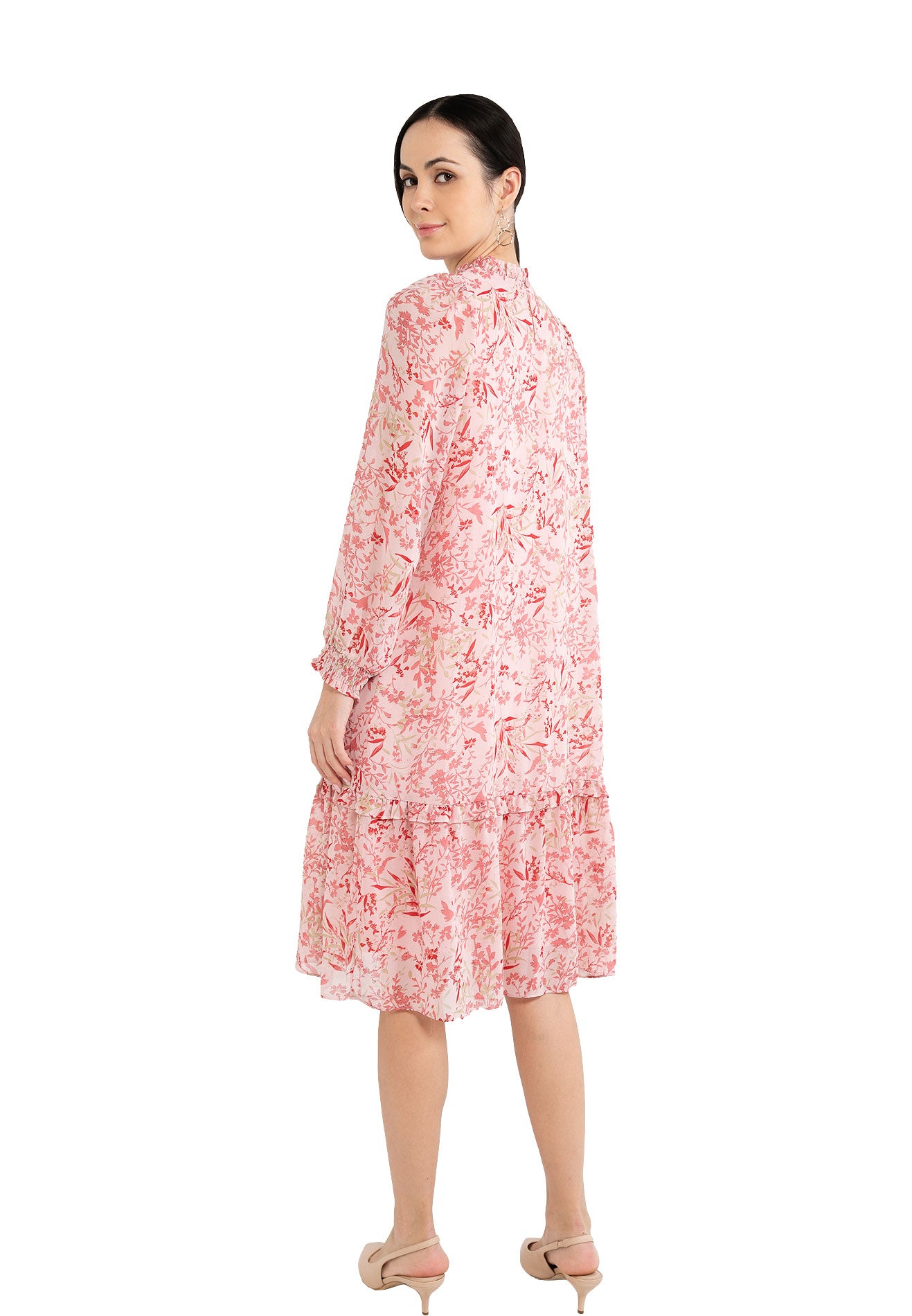 ELLE Apparel Summer Floral Ruffle High Neck Tiered Dress