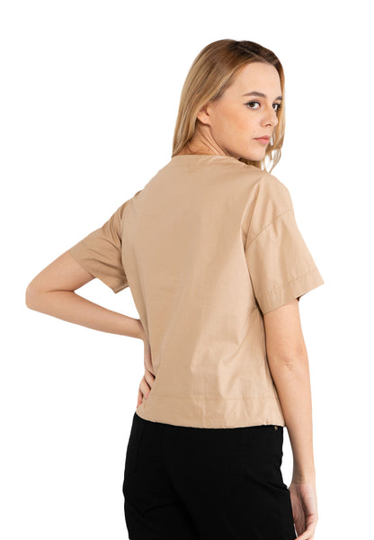 VOIR JEANS Front Patch Pocket Drawstring Hem Top