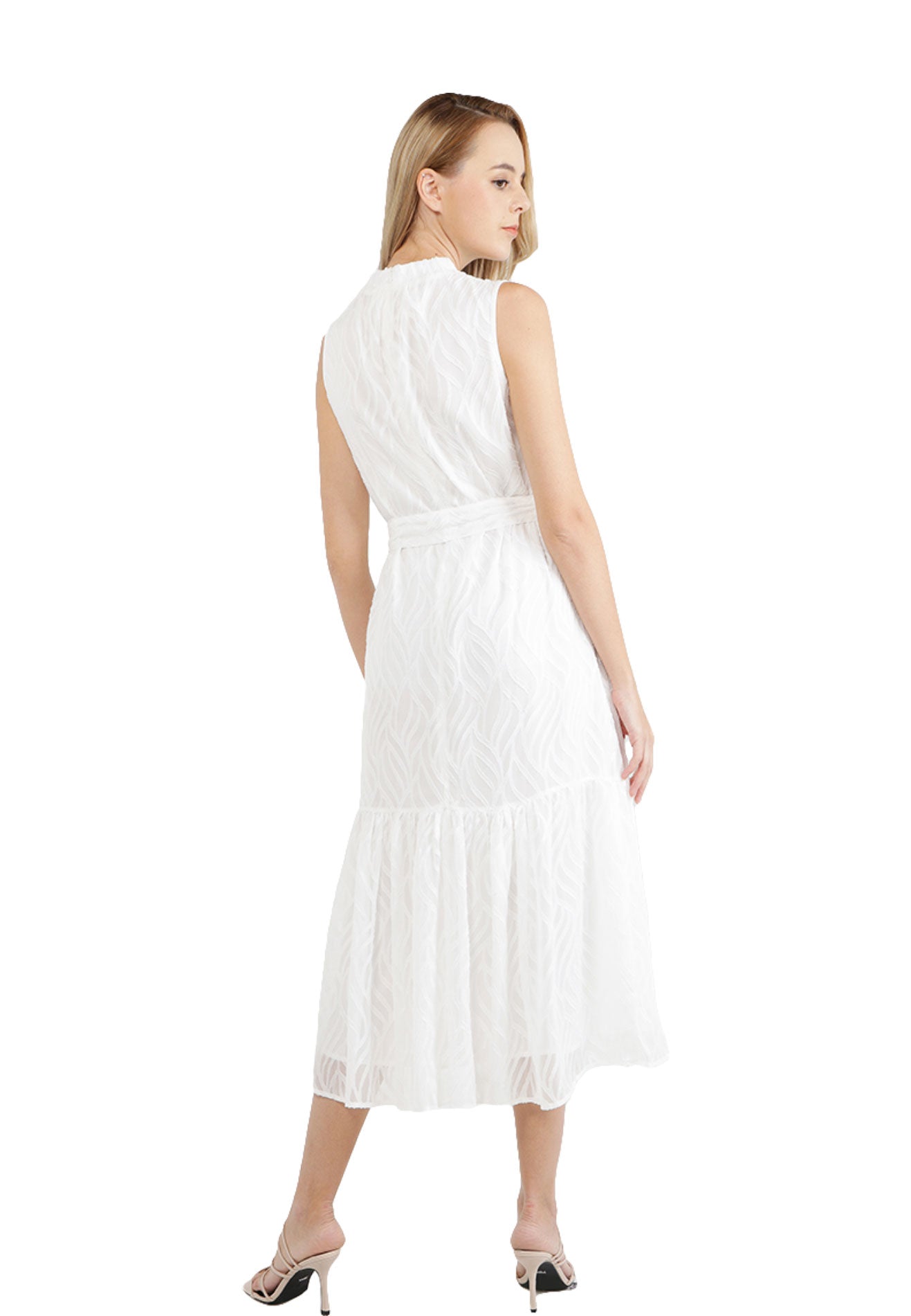 ELLE Apparel High Neck Sleeveless Textured Maxi Dress