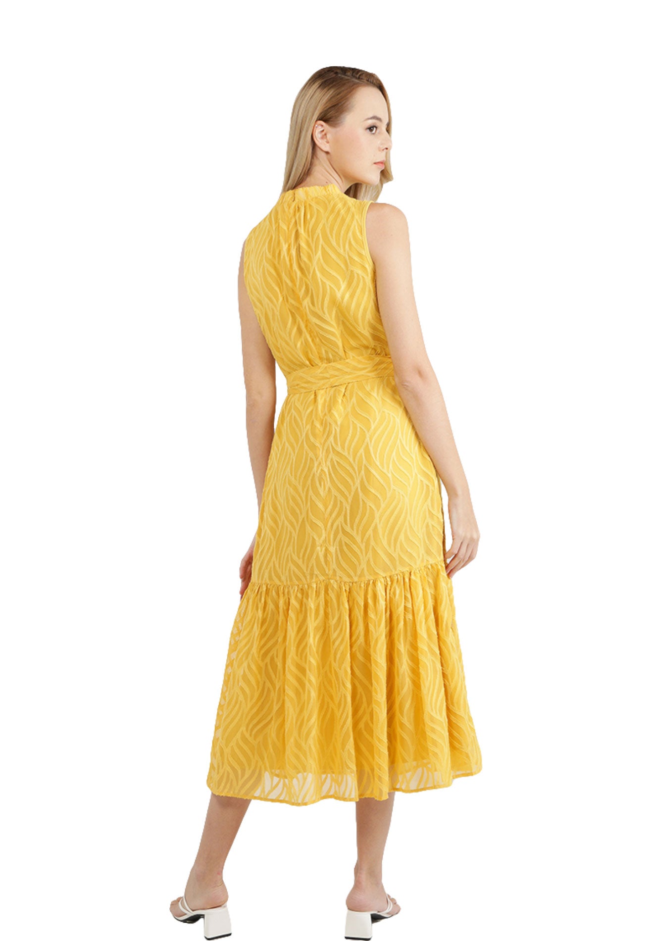 ELLE Apparel High Neck Sleeveless Textured Maxi Dress