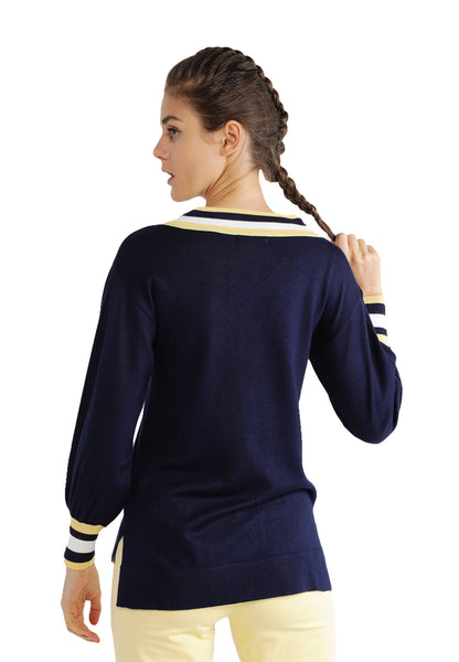 ELLE Active Striped Hi-Low Hem Yarn Knit Top