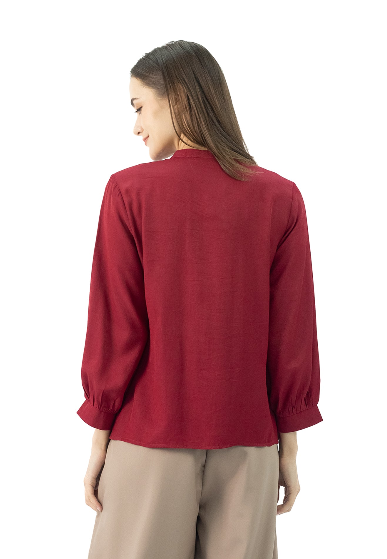 DAISY By VOIR Mock Neck Front Pleated Blouse