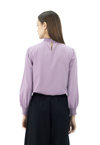 DAISY By VOIR Shirred High Neck Keyhole Back Blouse