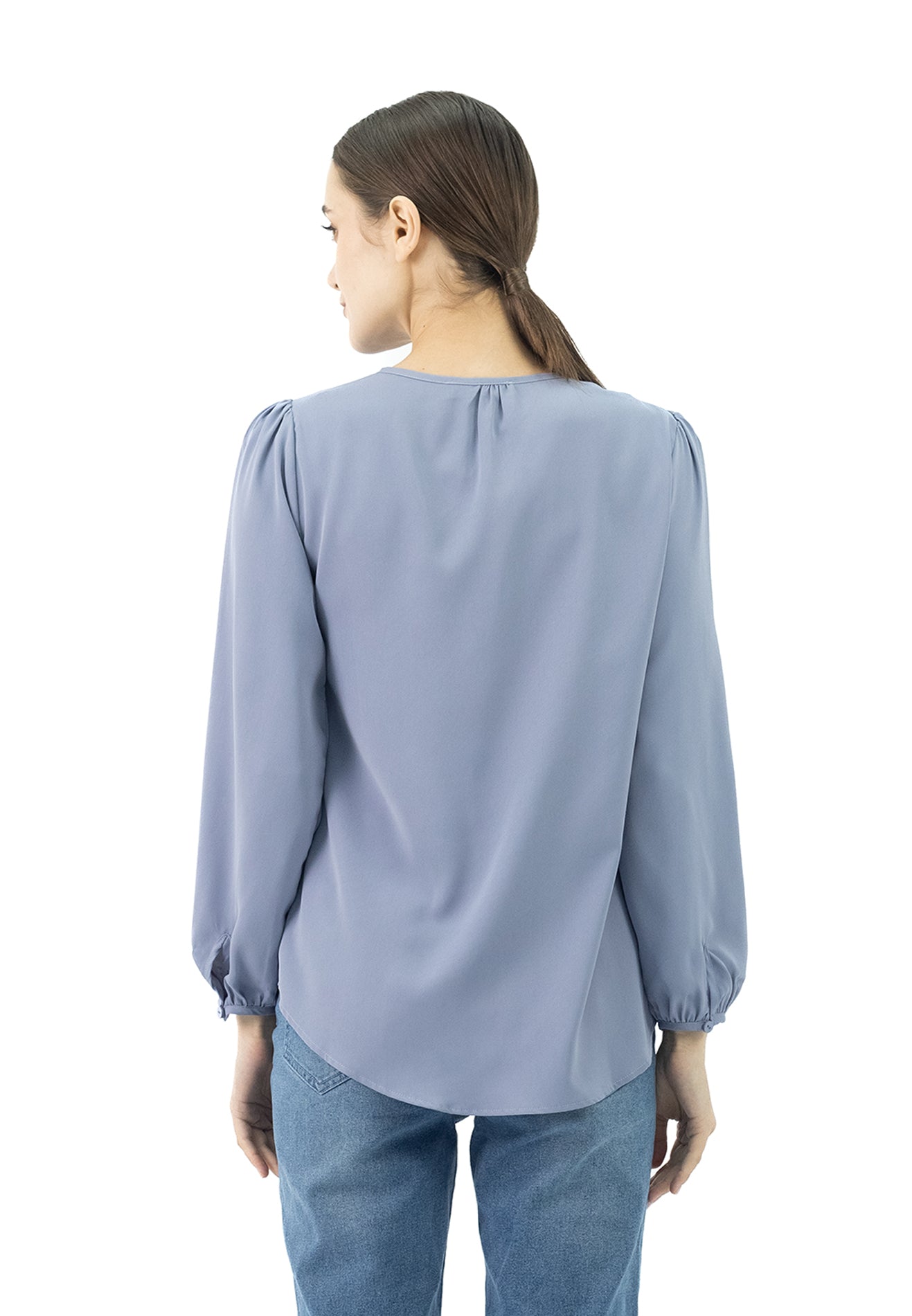 DAISY By VOIR Ruched Detail Front Solid Blouse