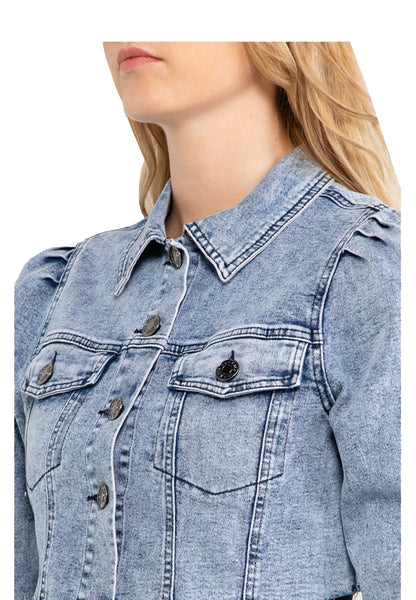 VOIR JEANS Puff Sleeves Crop Denim Jacket