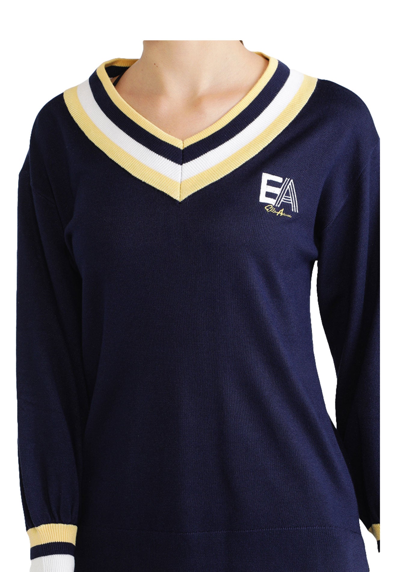 ELLE Active Striped Hi-Low Hem Yarn Knit Top