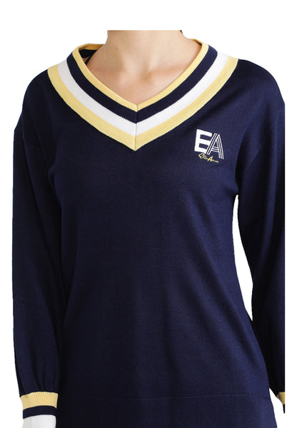 ELLE Active Striped Hi-Low Hem Yarn Knit Top