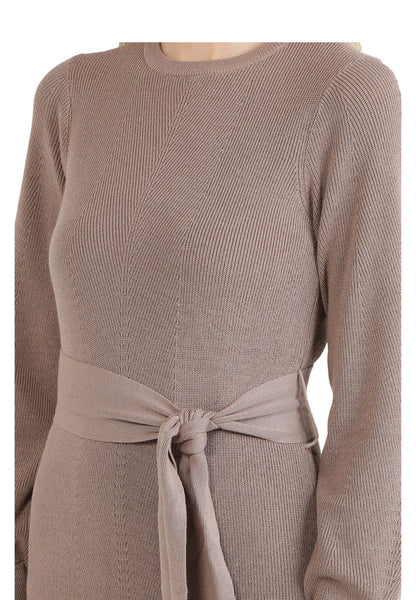 ELLE Apparel Belted Textured Yarn Knit Midi Dress