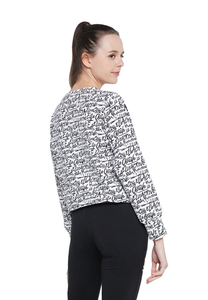 ELLE Active All Over Wording Print Sweat Top