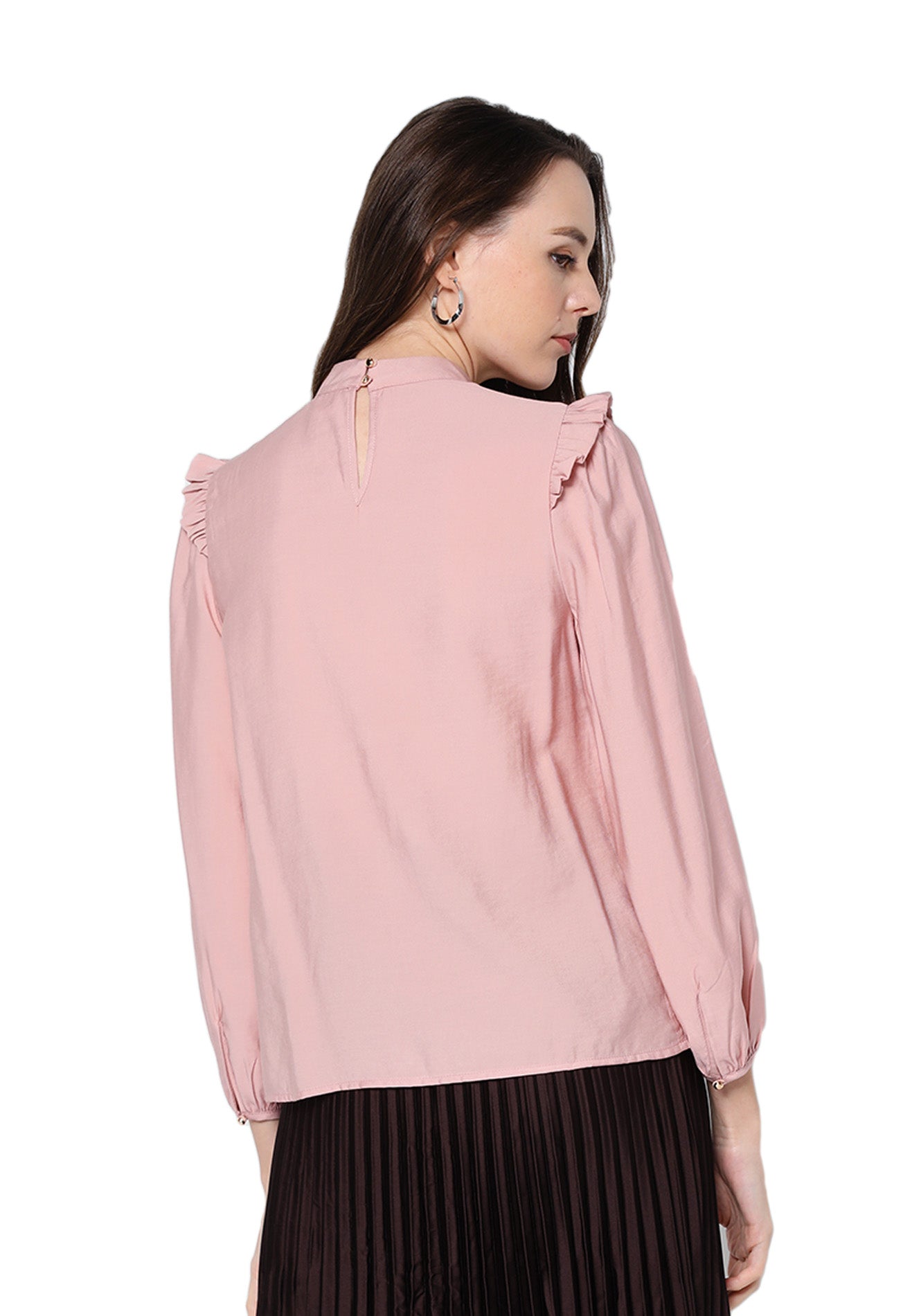 ELLE High Neck Ruffle Long Sleeves Blouse