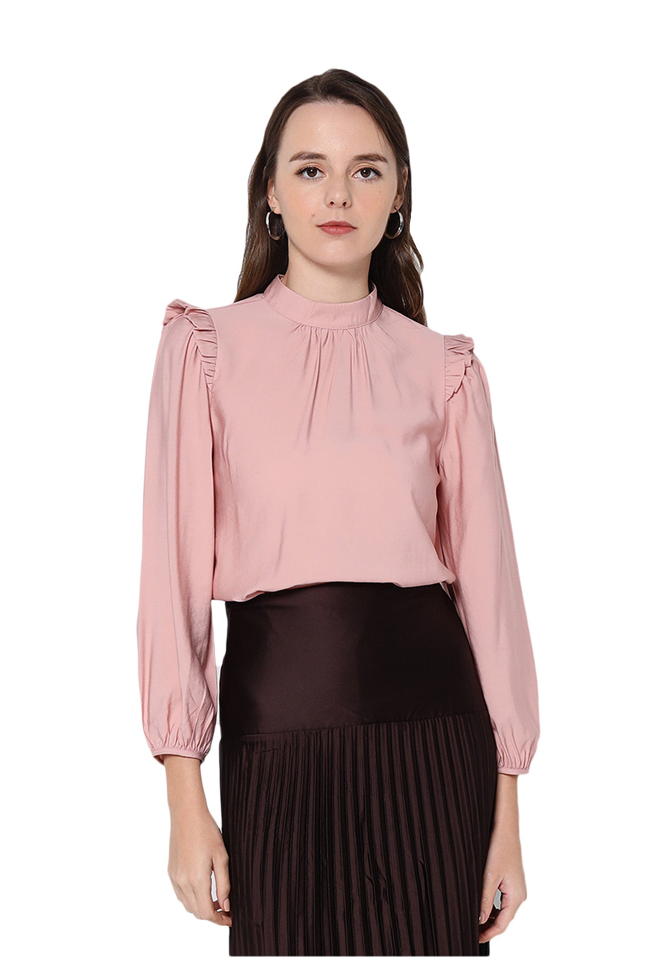 ELLE High Neck Ruffle Long Sleeves Blouse