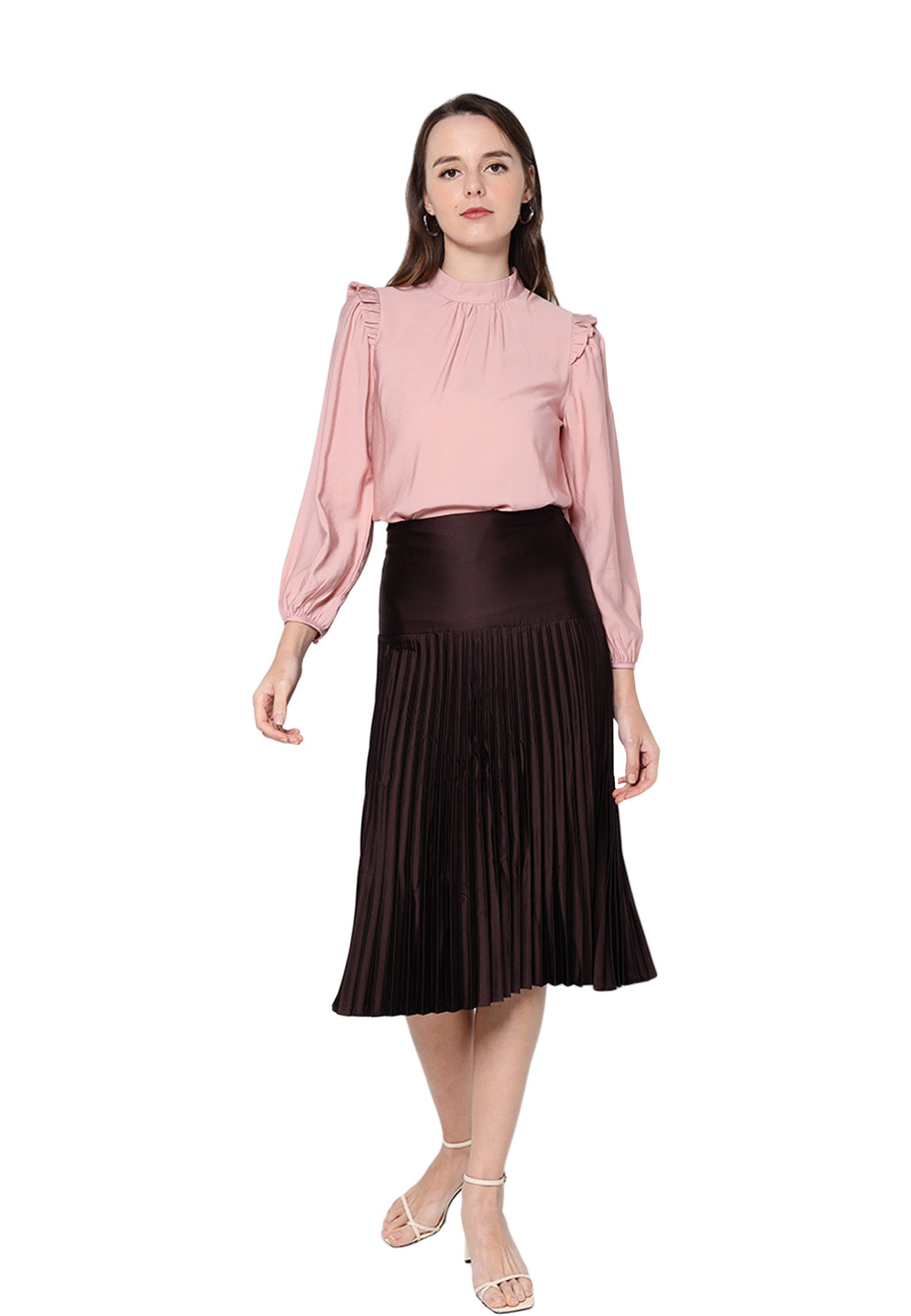 ELLE High Neck Ruffle Long Sleeves Blouse