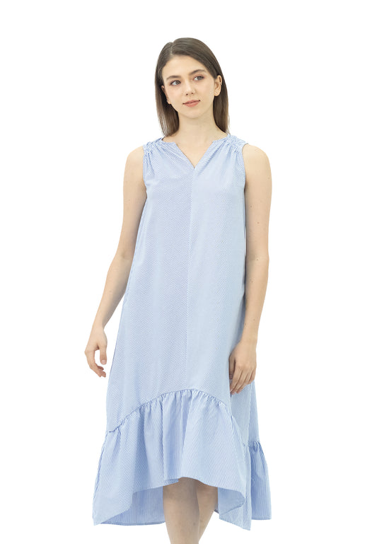 VOIR JEANS Striped Ruffles Hem Maxi Dress
