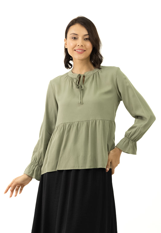 DAISY By VOIR Collar Tie Front Layer Blouse