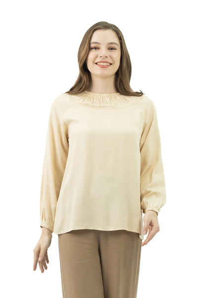DAISY By VOIR Ruched Elastic Neck Blouse
