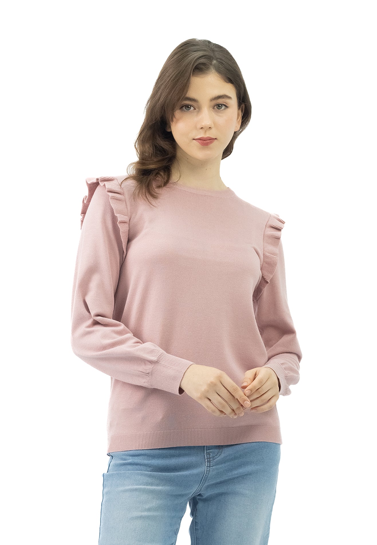 DAISY By VOIR Ruffles Trim Cable Knit Top