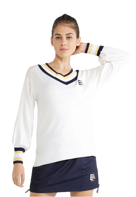 ELLE Active Striped Hi-Low Hem Yarn Knit Top