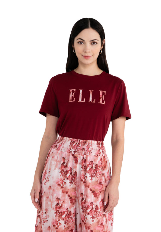 ELLE Leisure Floral Printed Logo Casual Tee