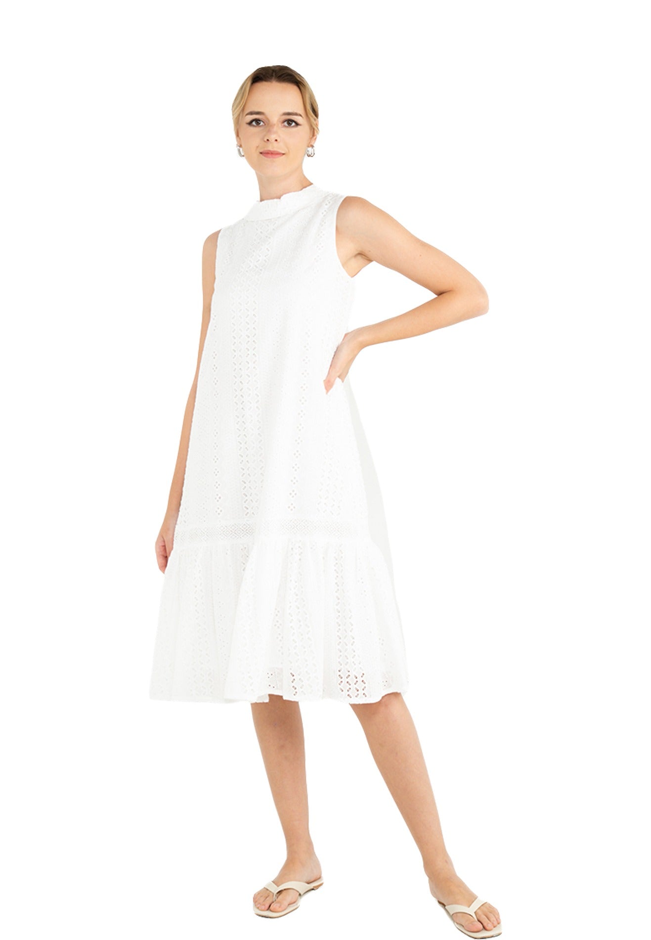 ELLE Apparel Crew Neck Sleeveless Embroidered Maxi Dress