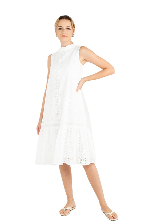 ELLE Apparel Crew Neck Sleeveless Embroidered Maxi Dress