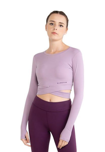 ELLE Apparel Active Long Sleeves Fitted Criss Cross Knot Yoga Top