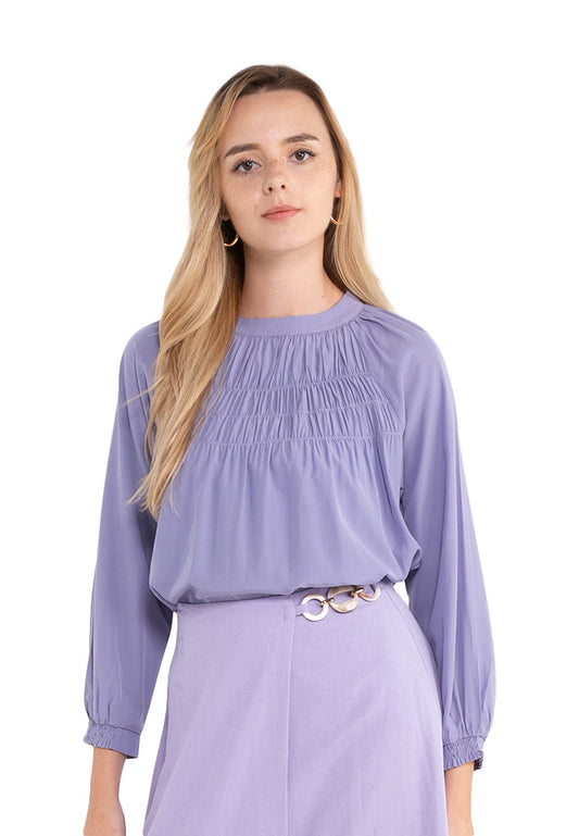 ELLE Apparel Pleated Details Long Sleeves Blouse