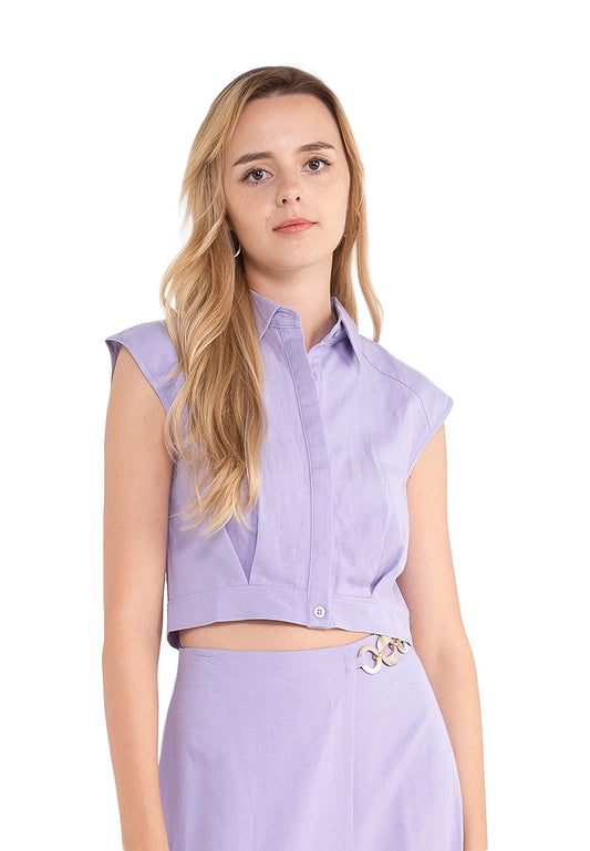 ELLE Apparel Linen Sleeveless Cropped Top