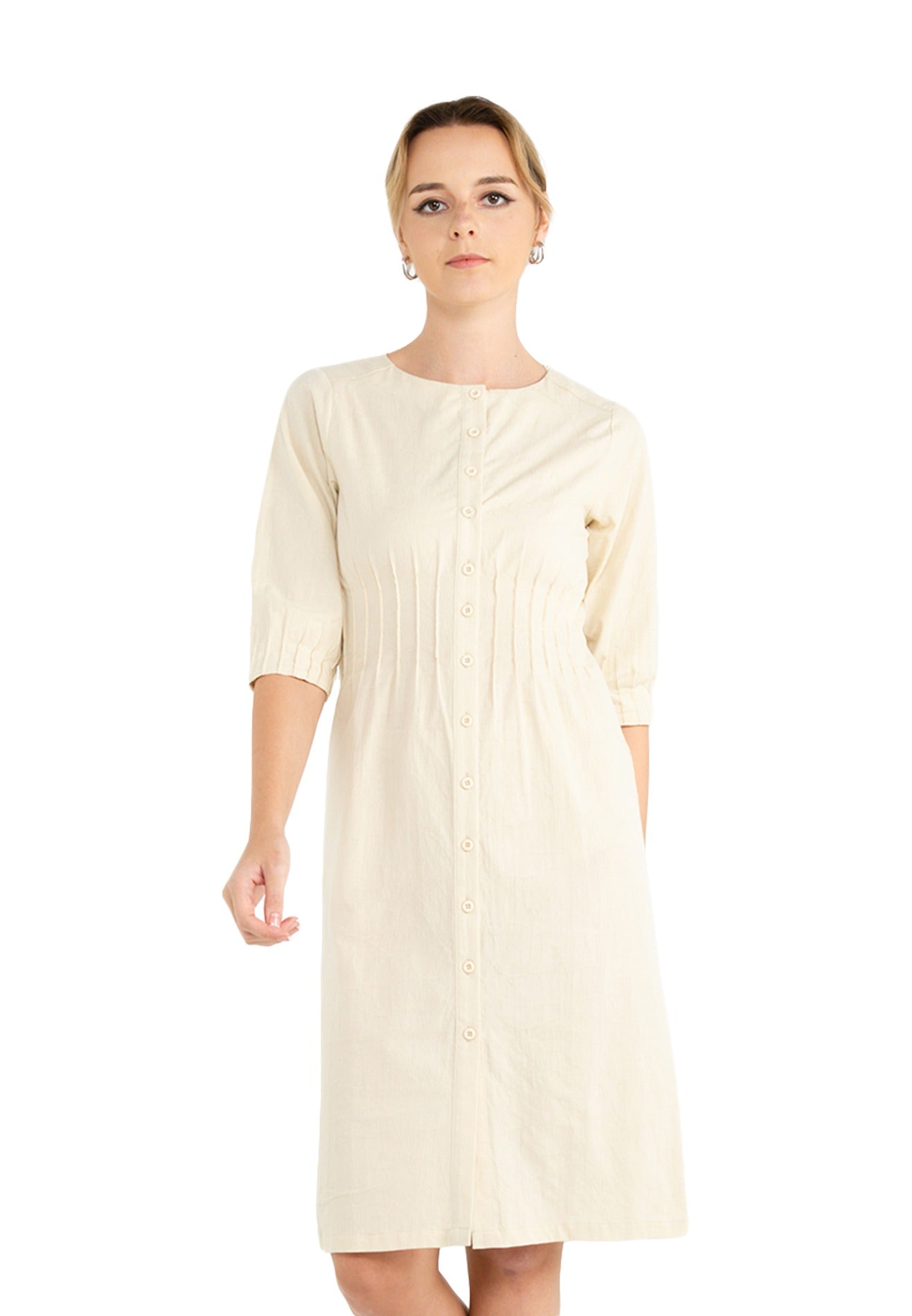 ELLE Apparel Round Neckline Button Up Shirt Dress – VOIR GALLERY