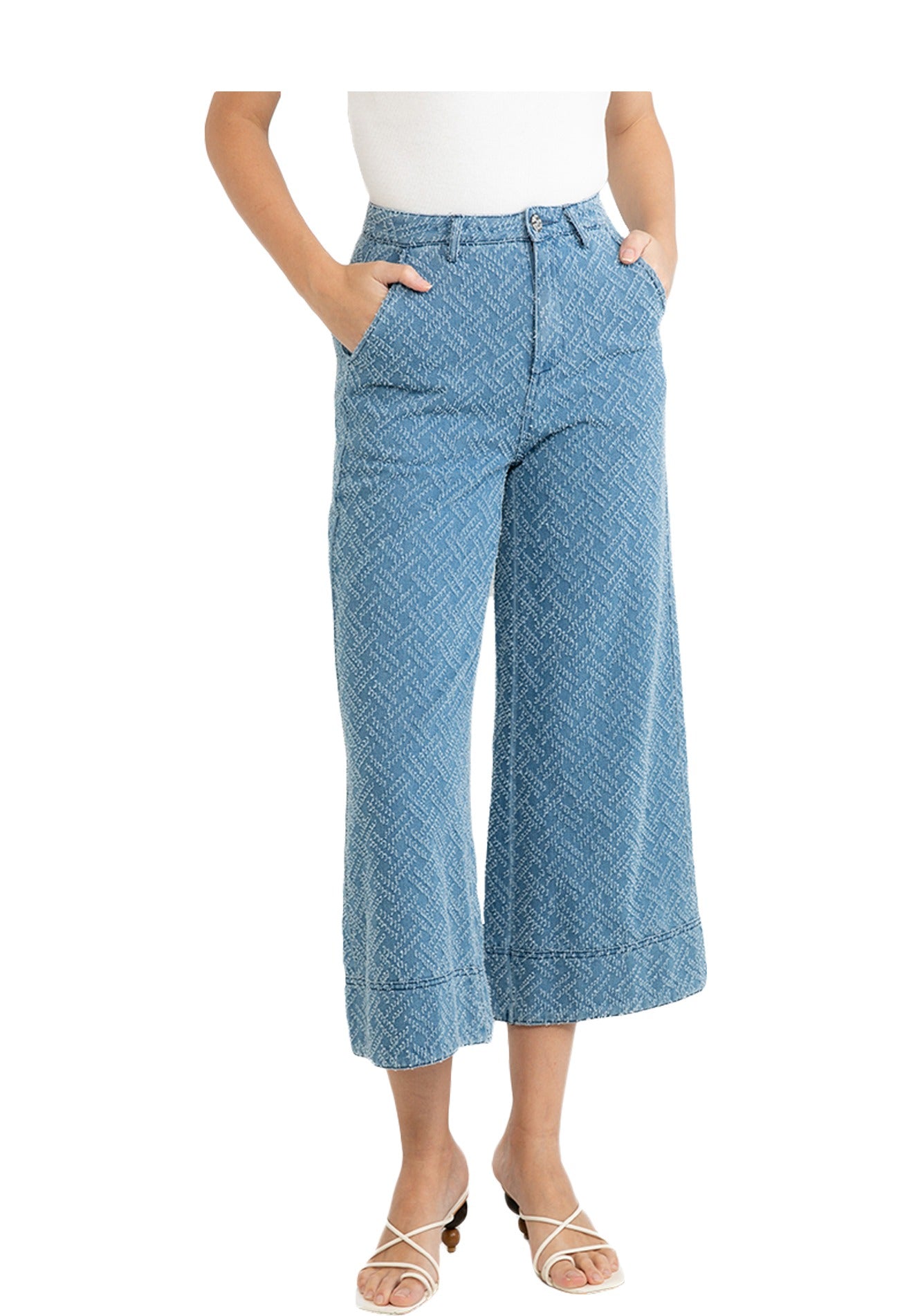ELLE Apparel Denim Jacquard Wide Leg Pants