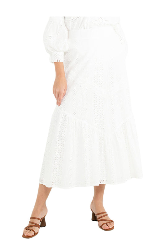 Cotton Schiffli Floral Embroidery A-Line Maxi Skirt