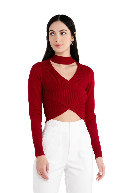 ELLE Apparel Knitted Long Sleeves Top with Cross Design