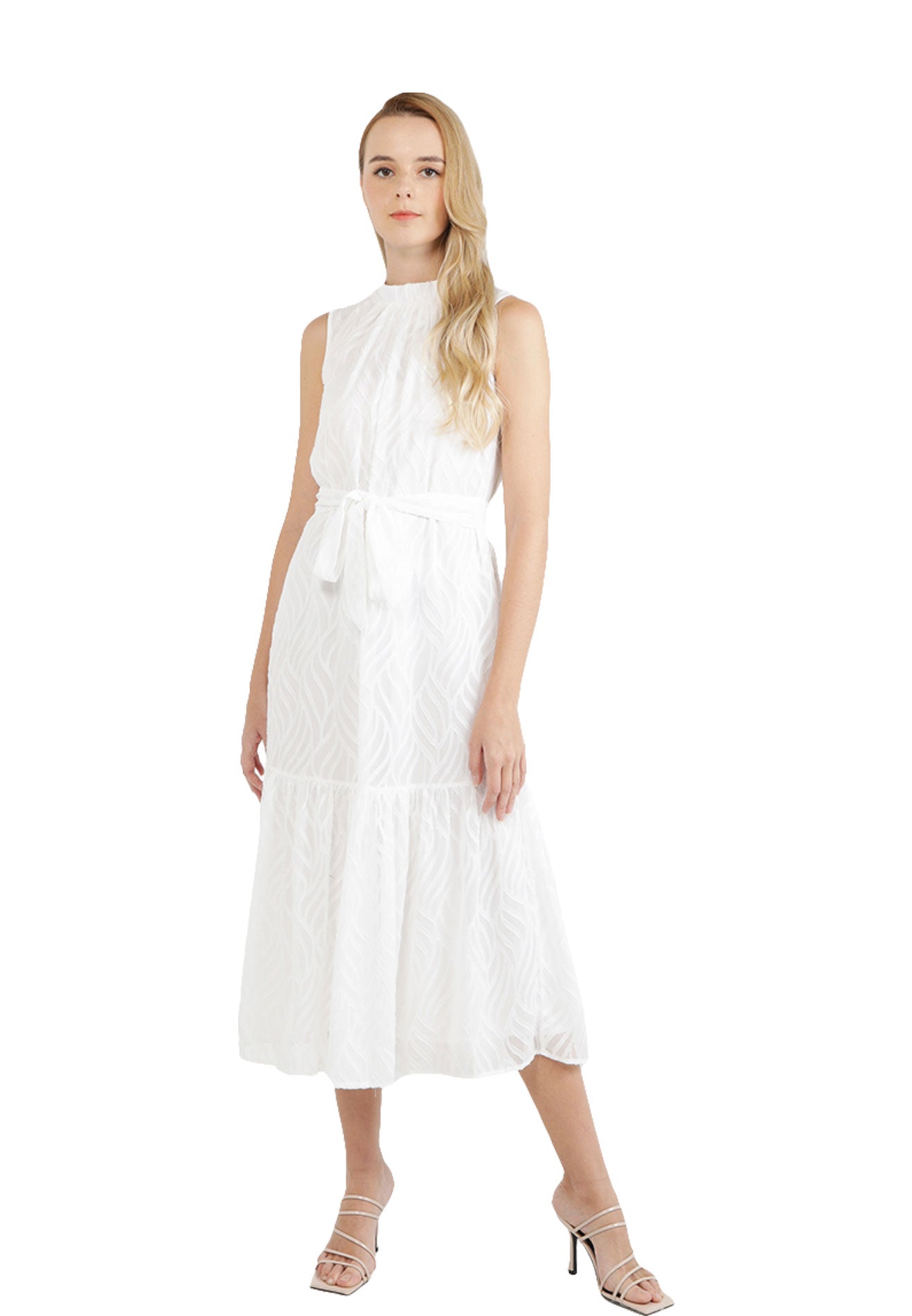ELLE Apparel High Neck Sleeveless Textured Maxi Dress