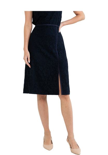 ELLE Apparel Floral Lace Split Hem Midi Skirt