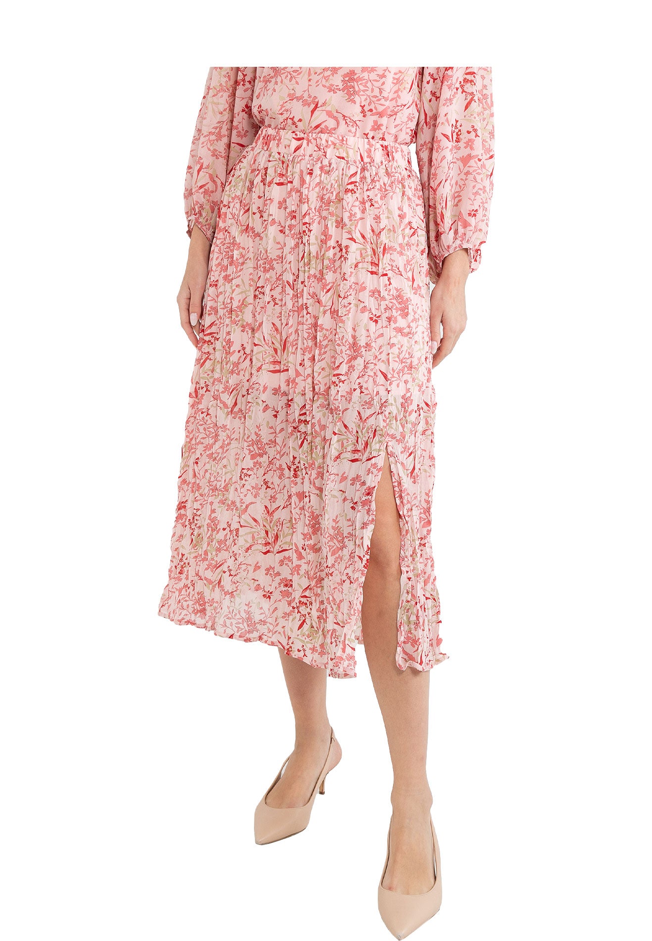 ELLE Apparel Summer Floral Pleated Midi Skirt