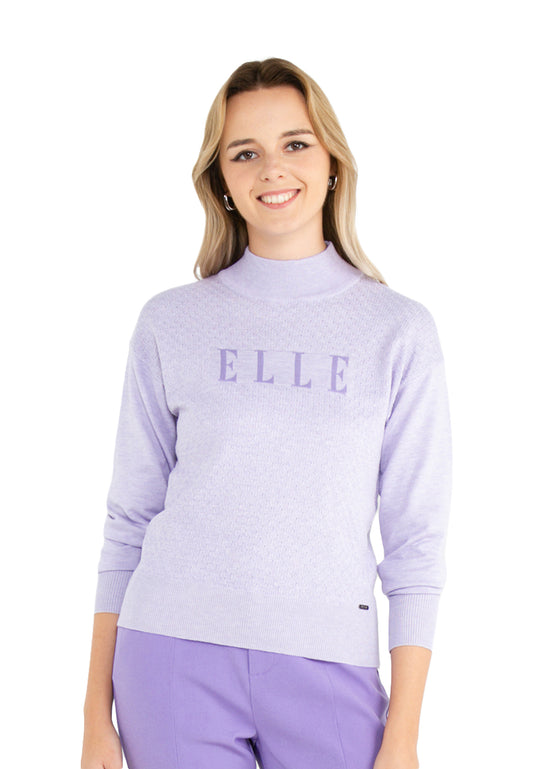 ELLE Apparel Logo Mock Neck Knit Top