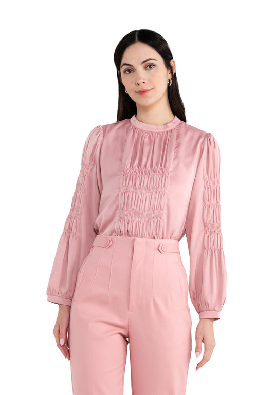 ELLE Apparel Elastic Band Design Blouse With Bishop Sleeves