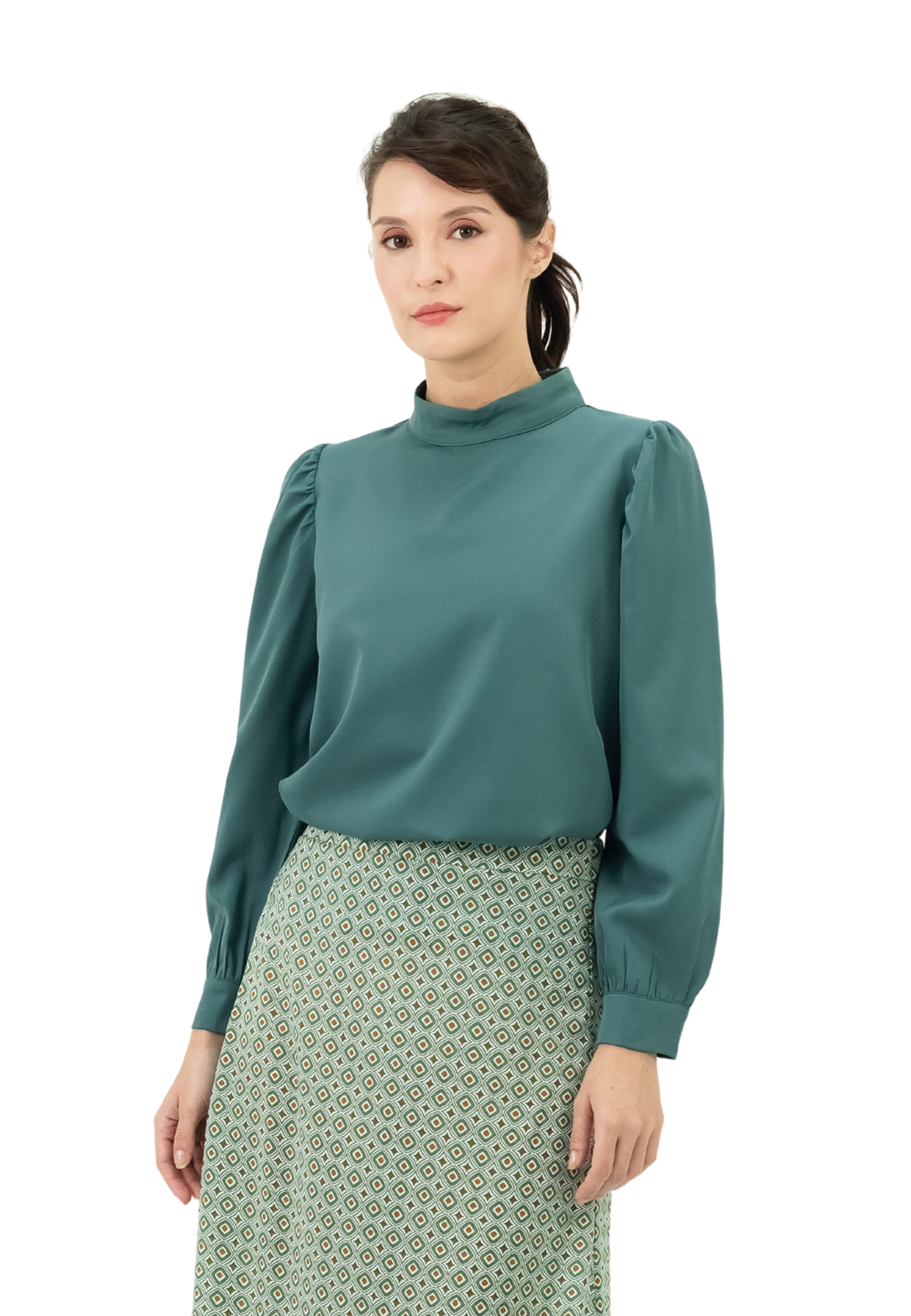 DAISY By VOIR Puff Sleeves Hi-Neck Blouse