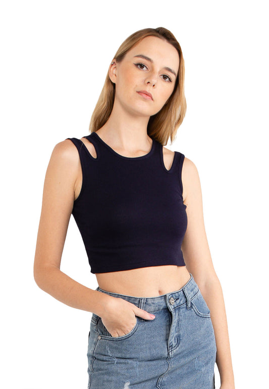 VOIR JEANS Sleeveless Cut Out Knit Top